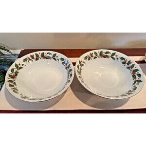 Set of 2 China Pearl Noel Fine China Serving Vegetable Bowls